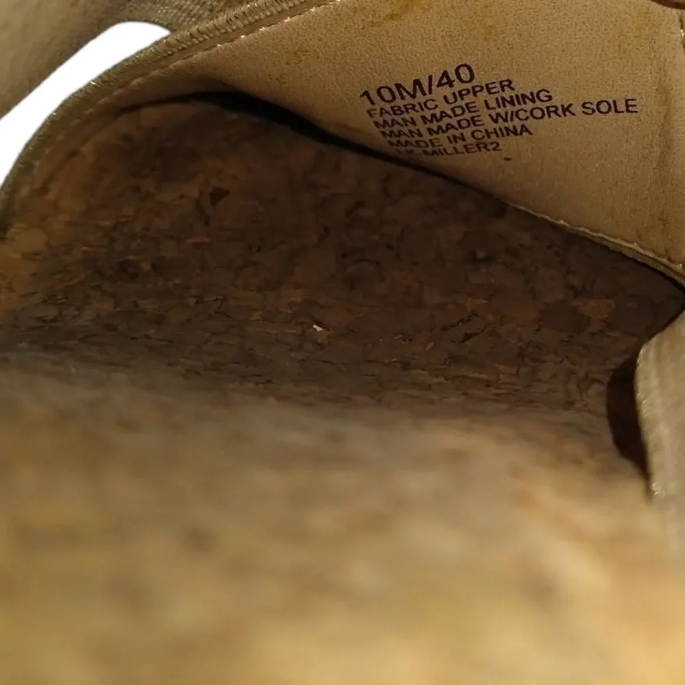 Lucky Brand Miller Gold Platform Wedges size 10 Open Toe Cork Sandals Boho